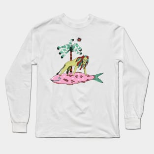 Lion on fish island Long Sleeve T-Shirt